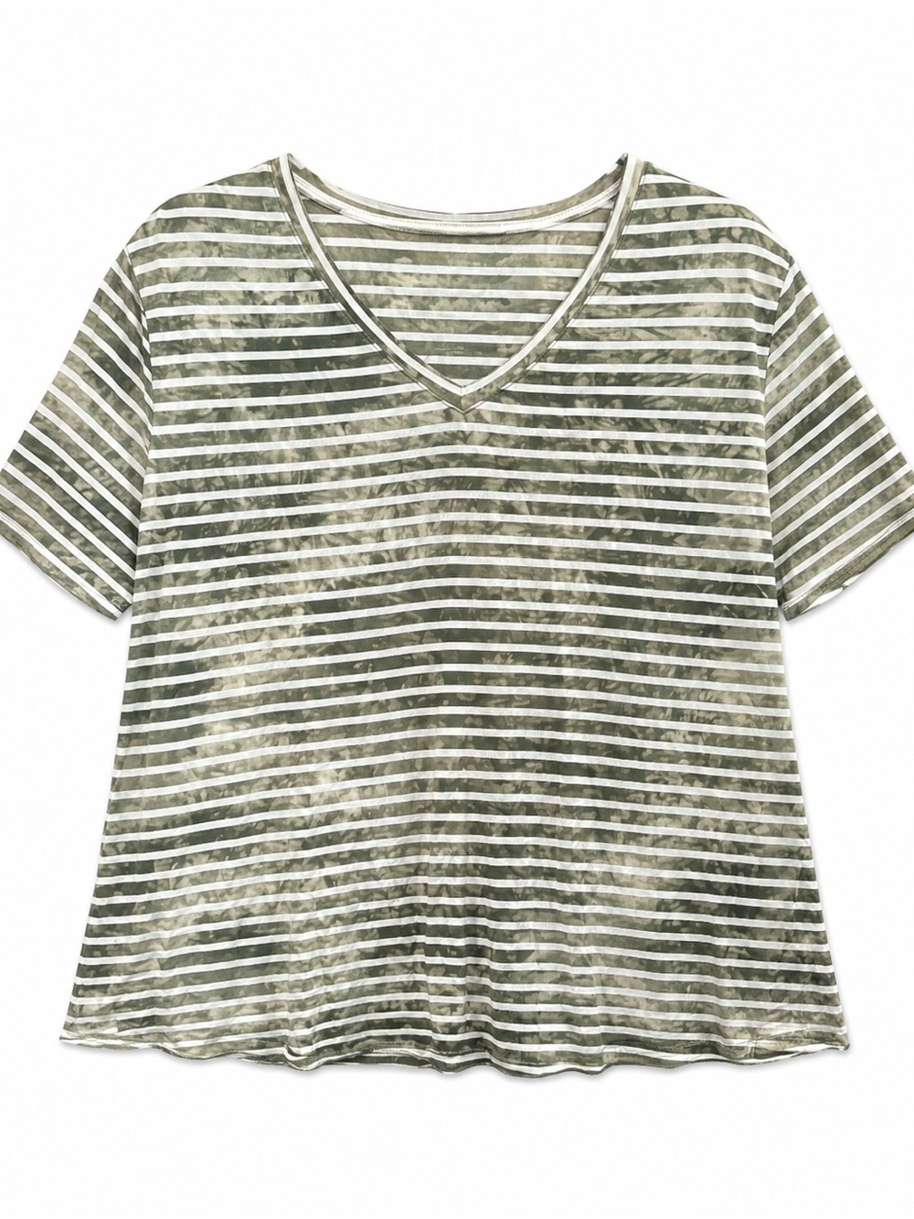 Terra & Sky Olive Striped V-Neck Short Sleeve Top